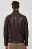 Wade Men's Brown Slim-Fit Leather Coat | Derimod Wade Men's Brown Slim-Fit Leather Coat | Derimod