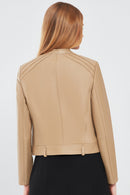 Emily Women's Beige Short Leather Jacket | Derimod Emily Women's Beige Short Leather Jacket | Derimod
