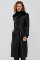 Fonda Women's Black Fur Leather Coat | Derimod Fonda Women's Black Fur Leather Coat | Derimod