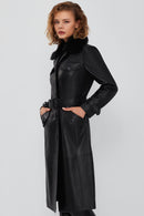 Fonda Women's Black Fur Leather Coat | Derimod Fonda Women's Black Fur Leather Coat | Derimod