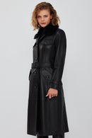 Fonda Women's Black Fur Leather Coat | Derimod Fonda Women's Black Fur Leather Coat | Derimod
