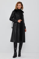 Fonda Women's Black Fur Leather Coat | Derimod Fonda Women's Black Fur Leather Coat | Derimod