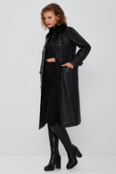 Fonda Women's Black Fur Leather Coat | Derimod Fonda Women's Black Fur Leather Coat | Derimod