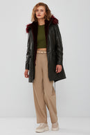 Celine Women's Green Hooded Fur Parka | Derimod Celine Women's Green Hooded Fur Parka | Derimod