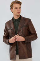 Bernard Men's Brown Blazer Leather Jacket | Derimod Bernard Men's Brown Blazer Leather Jacket | Derimod