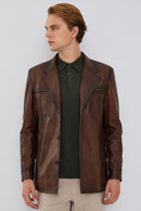 Bernard Men's Brown Blazer Leather Jacket | Derimod Bernard Men's Brown Blazer Leather Jacket | Derimod