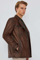 Bernard Men's Brown Blazer Leather Jacket | Derimod Bernard Men's Brown Blazer Leather Jacket | Derimod
