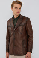 Bernard Men's Brown Blazer Leather Jacket | Derimod Bernard Men's Brown Blazer Leather Jacket | Derimod