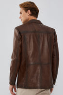 Bernard Men's Brown Blazer Leather Jacket | Derimod Bernard Men's Brown Blazer Leather Jacket | Derimod