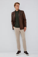 Bernard Men's Brown Blazer Leather Jacket | Derimod Bernard Men's Brown Blazer Leather Jacket | Derimod