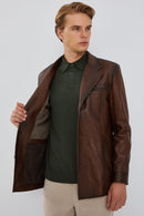 Bernard Men's Brown Blazer Leather Jacket | Derimod Bernard Men's Brown Blazer Leather Jacket | Derimod