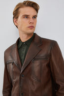 Bernard Men's Brown Blazer Leather Jacket | Derimod Bernard Men's Brown Blazer Leather Jacket | Derimod