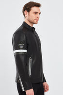 Racer Men's Sports Slim-Fit Leather Jacket | Derimod Racer Men's Sports Slim-Fit Leather Jacket | Derimod