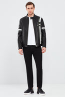Racer Men's Sports Slim-Fit Leather Jacket | Derimod Racer Men's Sports Slim-Fit Leather Jacket | Derimod
