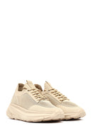Derimod Zero Women Beige Lace-Up Thick-Soled Fabric Sneaker | Derimod Derimod Zero Women Beige Lace-Up Thick-Soled Fabric Sneaker | Derimod