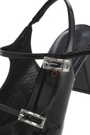 Women's Black Double Buckled Open Back Thick Heel Patent Leather Shoes | Derimod Women's Black Double Buckled Open Back Thick Heel Patent Leather Shoes | Derimod