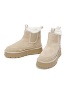 Woman Beige Thick-Soled Teddy Suede Leather Boat | Derimod Woman Beige Thick-Soled Teddy Suede Leather Boat | Derimod