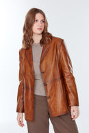 Barbara Women's Camel Plus Size Leather Jacket | Derimod Barbara Women's Camel Plus Size Leather Jacket | Derimod