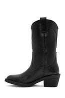 Women's Black Heeled Leather Cowboy Boots | Derimod Women's Black Heeled Leather Cowboy Boots | Derimod