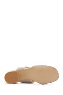 Women's Beige Short Thick Heeled Slippers | Derimod Women's Beige Short Thick Heeled Slippers | Derimod