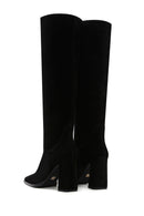 Women's Black Suede Leather Heeled Boots | Derimod Women's Black Suede Leather Heeled Boots | Derimod
