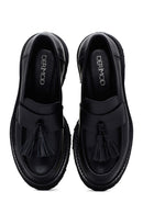 Kadın Siyah Kalın Tabanlı Püsküllü Casual Deri Loafer | Derimod Kadın Siyah Kalın Tabanlı Püsküllü Casual Deri Loafer | Derimod