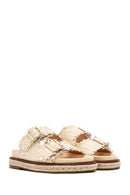 Women's Beige Thick Soled Metallic Slippers | Derimod Women's Beige Thick Soled Metallic Slippers | Derimod