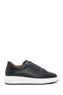 Men's Navy Blue Lace-Up Leather Sneaker | Derimod Men's Navy Blue Lace-Up Leather Sneaker | Derimod