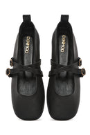 Women's Black Buckle Leather Ballerinas | Derimod Women's Black Buckle Leather Ballerinas | Derimod