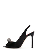 Women's Black High Thin Heels Leather Sandals with Accessory Detail | Derimod Women's Black High Thin Heels Leather Sandals with Accessory Detail | Derimod