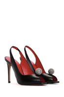 Women's Black High Thin Heels Leather Sandals with Accessory Detail | Derimod Women's Black High Thin Heels Leather Sandals with Accessory Detail | Derimod