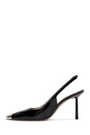 Women's Black Open-Back Heeled Patent Leather Shoes | Derimod Women's Black Open-Back Heeled Patent Leather Shoes | Derimod