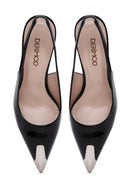 Women's Black Open-Back Heeled Patent Leather Shoes | Derimod Women's Black Open-Back Heeled Patent Leather Shoes | Derimod