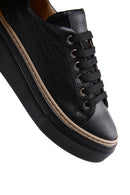 Women's Black Lace-up Thick-Sole Leather Sneaker | Derimod Women's Black Lace-up Thick-Sole Leather Sneaker | Derimod