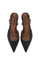 Women's Black Open Back Thin Heeled Leather Shoes | Derimod Women's Black Open Back Thin Heeled Leather Shoes | Derimod