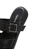 Women's Black Buckle Leather Slippers | Derimod Women's Black Buckle Leather Slippers | Derimod