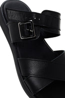 Women's Black Buckle Leather Slippers | Derimod Women's Black Buckle Leather Slippers | Derimod