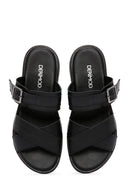 Women's Black Buckle Leather Slippers | Derimod Women's Black Buckle Leather Slippers | Derimod