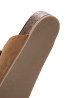 Women's Tan Double Buckle Suede Leather Slippers | Derimod Women's Tan Double Buckle Suede Leather Slippers | Derimod