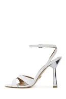 Women's White Ankle Strap Thin Heeled Leather Sandals | Derimod Women's White Ankle Strap Thin Heeled Leather Sandals | Derimod