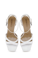 Women's White Ankle Strap Thin Heeled Leather Sandals | Derimod Women's White Ankle Strap Thin Heeled Leather Sandals | Derimod