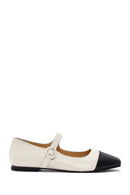 Women's Cream Banded Leather Ballerinas | Derimod Women's Cream Banded Leather Ballerinas | Derimod