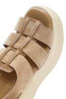 Women's Brown Thick Soled Suede Leather Sandals | Derimod Women's Brown Thick Soled Suede Leather Sandals | Derimod