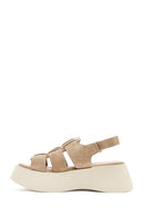 Women's Brown Thick Soled Suede Leather Sandals | Derimod Women's Brown Thick Soled Suede Leather Sandals | Derimod