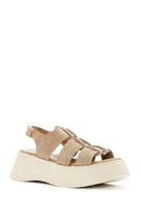 Women's Brown Thick Soled Suede Leather Sandals | Derimod Women's Brown Thick Soled Suede Leather Sandals | Derimod