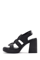 Women's Black Ankle Strap Thick Heeled Leather Sandals | Derimod Women's Black Ankle Strap Thick Heeled Leather Sandals | Derimod