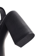 Women's Black Ankle Strap Thick Heeled Leather Sandals | Derimod Women's Black Ankle Strap Thick Heeled Leather Sandals | Derimod