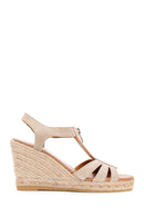 Women's Beige Zippered Wedge Heels Suede Leather Espadrilles | Derimod Women's Beige Zippered Wedge Heels Suede Leather Espadrilles | Derimod