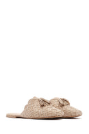 Women's Beige Knit Leather Slippers | Derimod Women's Beige Knit Leather Slippers | Derimod