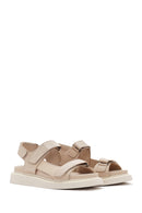 Women's Beige Strappy Leather Comfort Sandals | Derimod Women's Beige Strappy Leather Comfort Sandals | Derimod